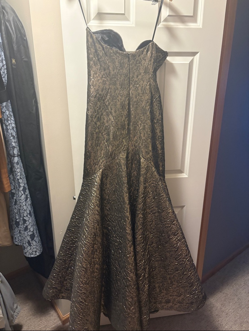 Metallic Black-Gold Mermaid Evening Dress - Picture 4 of 5